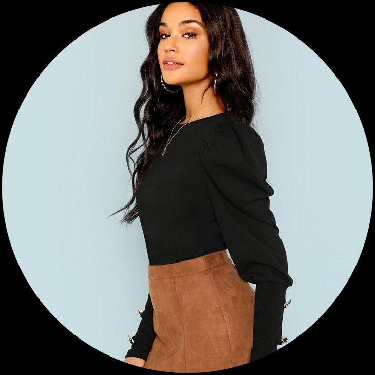 Black Elegant Office Lady Puff Sleeve With Buttons