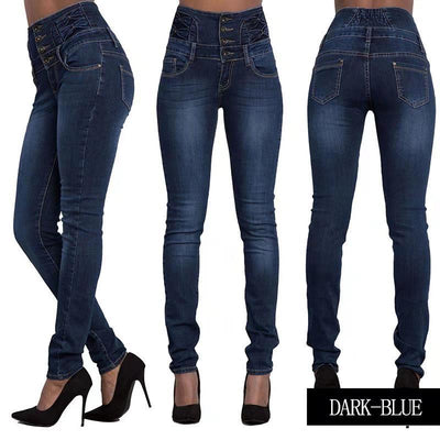 Women High Waist skinny Elastic Jeans