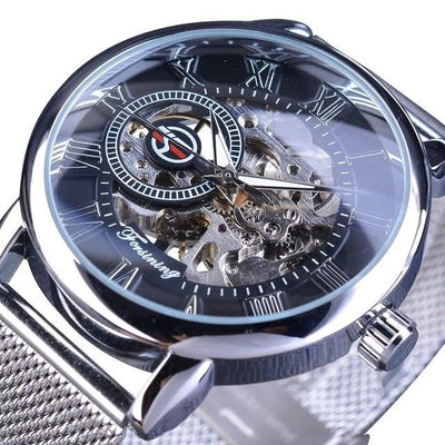 Transparent Case Fashion 3D Logo Engraving Golden Watch