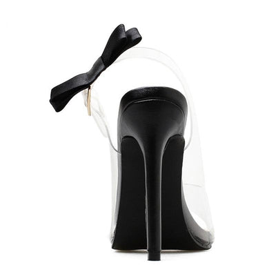 Women Butterfly-Knot Clear Stilettos Slingback PVC Sandals