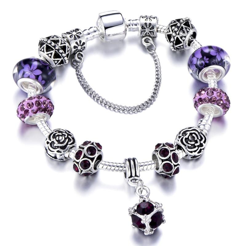 Vintage Silver plated Crystal Charm Bracelet