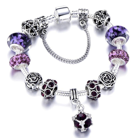 Vintage Silver plated Crystal Charm Bracelet