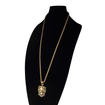 Gold Color Good Crown Lion Head Crystal Pendant