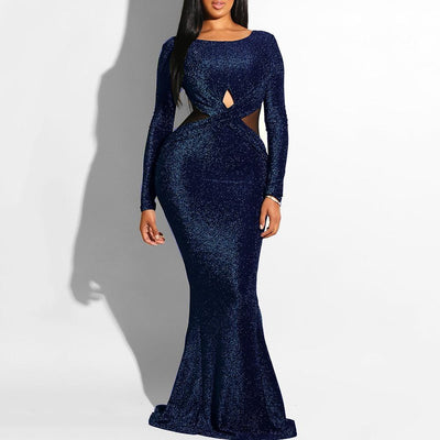 Women Long Sexy Fall Vintage Elegant Mermaid Sequin Dress