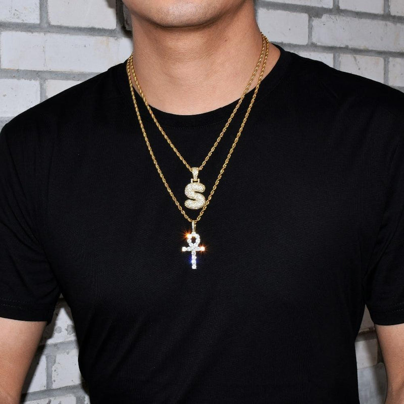 Iced Zircon Cross Pendant Gold Silver Copper Material