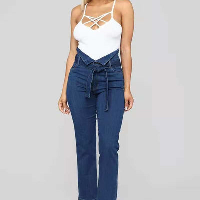 Women High Waist wide leg Elastic Jeans