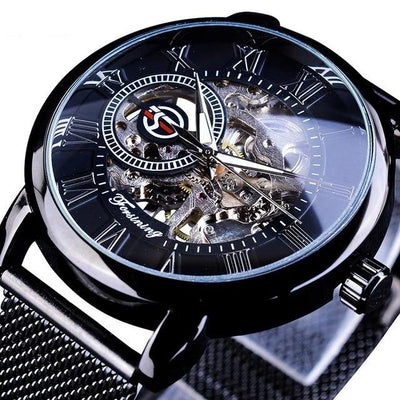 Transparent Case Fashion 3D Logo Engraving Golden Watch