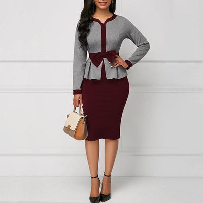 Women Vintage Bodycon Elegant Bowknot Office Maxi Dress