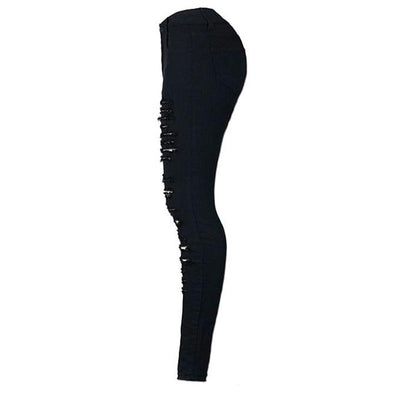black Stretchy Ripped Jeans Woman Denim Pants