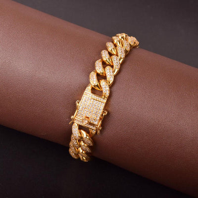 12MM Men Zircon Curb Cuban Link Hip hop Bracelet