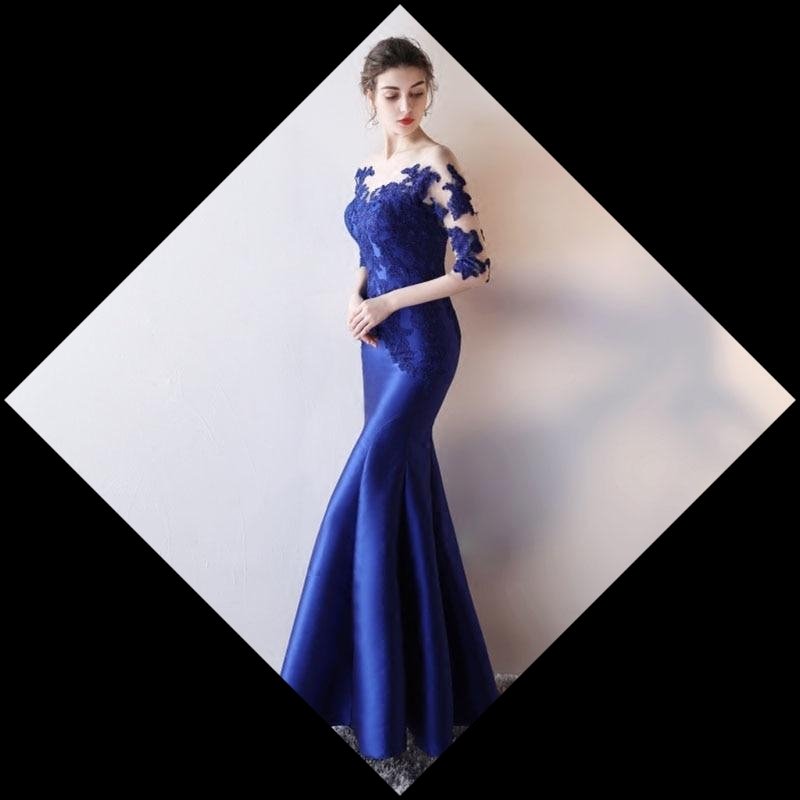 Beautiful Long royal blue Lace Evening Dresses