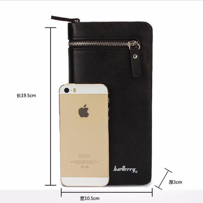 Men Wallets Long Double Zipper PU Leather Wallet