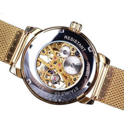 Transparent Case Fashion 3D Logo Engraving Golden Watch