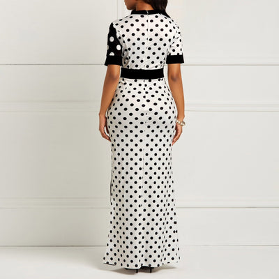 Vintage Bodycon Fashion Polka Dot Bandage Split Skinny Office Dress