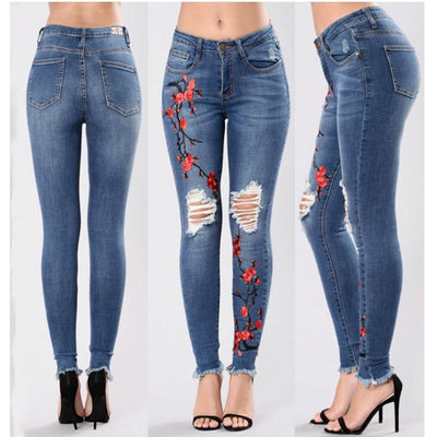 Elastic Stretch embroidery sexy Jeans