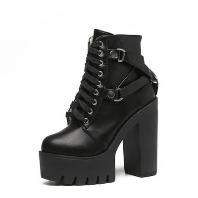 Women Heel Spring Autumn Lace-up Soft Leather Platform Shoes