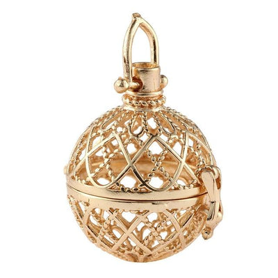Hollow Cage Filigree Ball Box Copper Crown Pendant