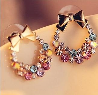 Gold Color Bow knot pop Round Hoop Earrings for Women