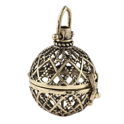 Hollow Cage Filigree Ball Box Copper Crown Pendant