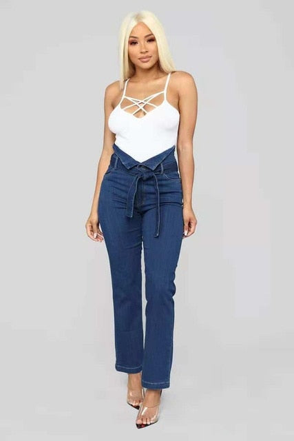 Women High Waist wide leg Elastic Jeans