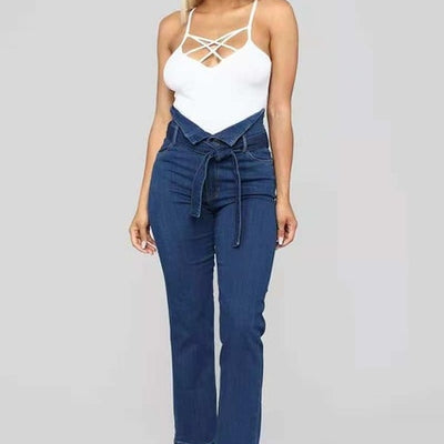 Women High Waist wide leg Elastic Jeans