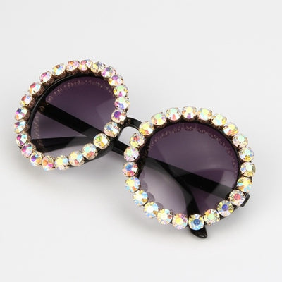 Luxury vintage rhinestone round sunglasses