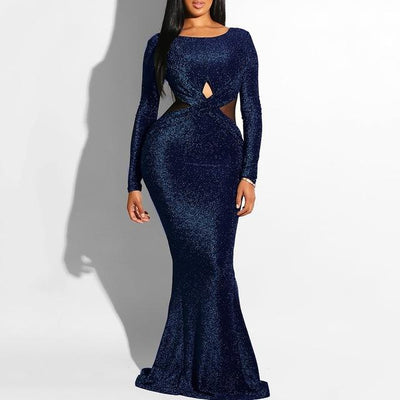 Women Long Sexy Fall Vintage Elegant Mermaid Sequin Dress