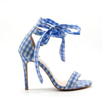 Scottish Plaid High Sandals Women Cross-Tied Heels