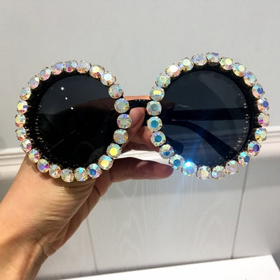 Luxury vintage rhinestone round sunglasses