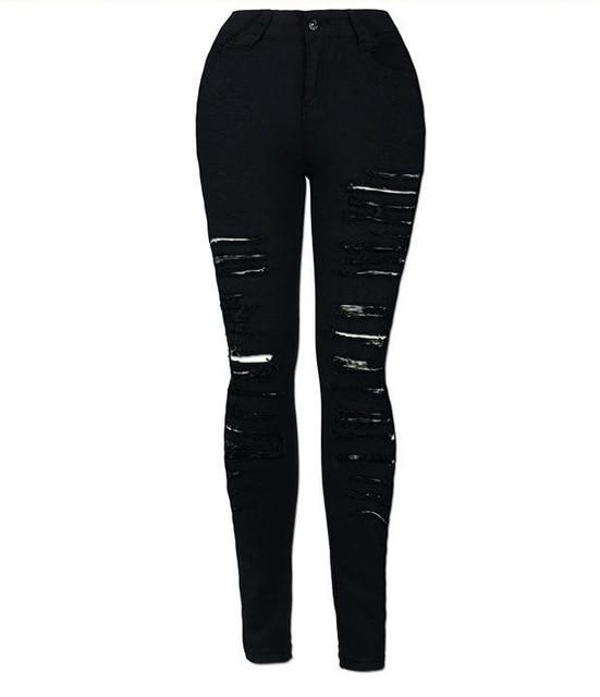 black Stretchy Ripped Jeans Woman Denim Pants