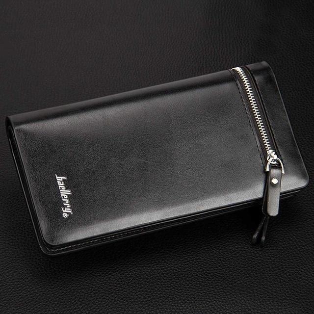 Men Wallets Long Double Zipper PU Leather Wallet