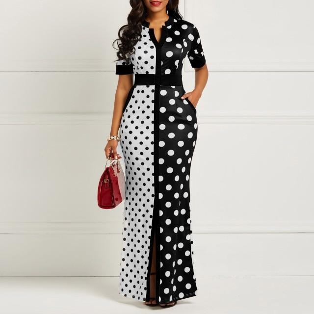 Vintage Bodycon Fashion Polka Dot Bandage Split Skinny Office Dress