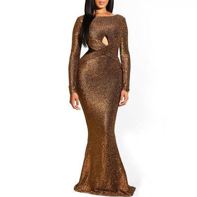 Women Long Sexy Fall Vintage Elegant Mermaid Sequin Dress