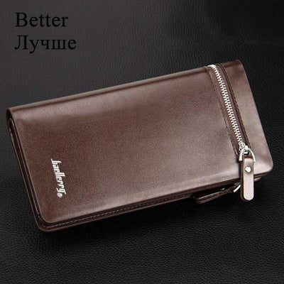 Men Wallets Long Double Zipper PU Leather Wallet