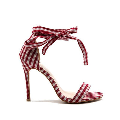 Scottish Plaid High Sandals Women Cross-Tied Heels