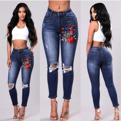 Elastic Stretch embroidery sexy Jeans