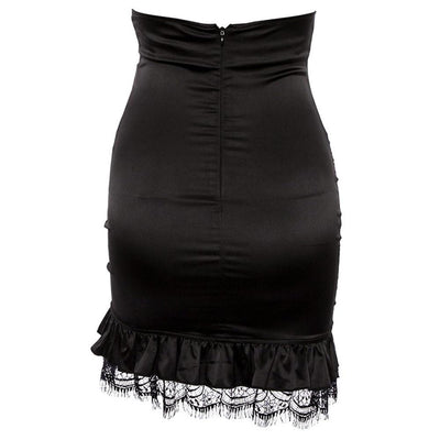 Gothic Bodycon Elegant Lace Bandage Pleated Zipper High Waist Skirt