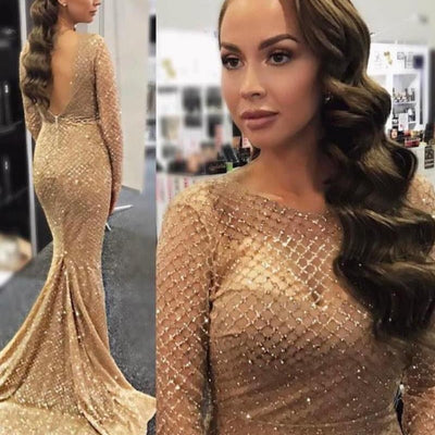 Silver Gold Glittered Maxi Elegant Prom Mermaid Dress
