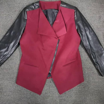Women Plus Size Faux Leather Color Block Panel Jacket