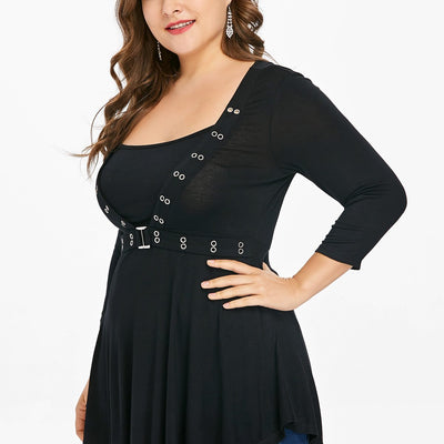 Plus Size Sequined Grommets Embellished T-Shirt
