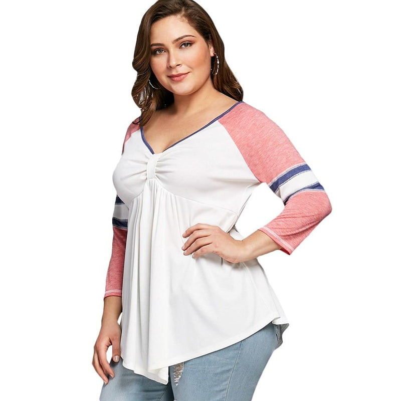 Women Plus Size Casual  Long Sleeve V-Neck T Shirt