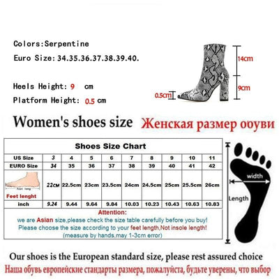 Women Snake Boots Fashion Square Heel Boots