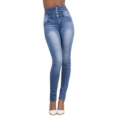 Women High Waist skinny Elastic Jeans