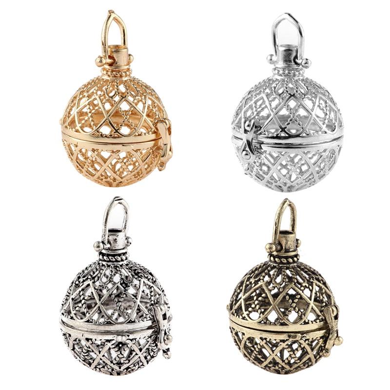 Hollow Cage Filigree Ball Box Copper Crown Pendant