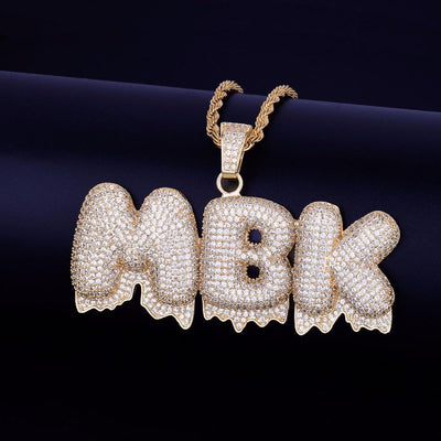 Custom Name White Drip Bubble Letters Hip Hop Chain