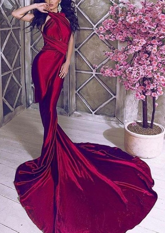 Sexy Mermaid Red Satin DIY Straps Bodycon Backless Evening Gown