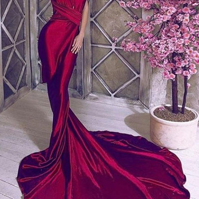 Sexy Mermaid Red Satin DIY Straps Bodycon Backless Evening Gown