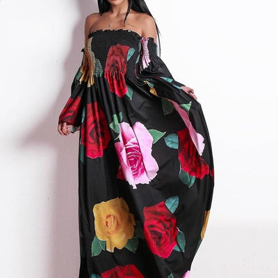 Flower Print Dress Off Shoulder Dress