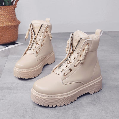 Flat Ankle Boots Women PU Leather