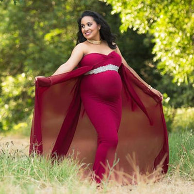 Maternity Photo Shooting V-Neck Red Dress